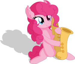 Size: 8625x7385 | Tagged: safe, artist:cyanlightning, character:pinkie pie, species:earth pony, species:pony, .svg available, absurd resolution, cute, diapinkes, ear fluff, female, mare, musical instrument, saxophone, simple background, solo, transparent background, vector