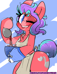 Size: 2550x3300 | Tagged: safe, artist:bbsartboutique, oc, oc only, oc:ruby simmer, species:crystal pony, apron, clothing, crystal pony oc, one eye closed, wink, winking at you