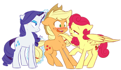 Size: 1920x1109 | Tagged: safe, artist:chub-wub, character:applejack, character:rarity, character:strawberry sunrise, species:earth pony, species:pegasus, species:pony, species:unicorn, ship:applerise, episode:honest apple, g4, my little pony: friendship is magic, applejack's hat, blushing, chest fluff, clothing, cowboy hat, cross-popping veins, eyeshadow, female, flirting, glowing horn, hat, heart, horn, implied lesbian, implied rarijack, implied shipping, jealous, lesbian, lidded eyes, magic, makeup, mare, one eye closed, raised hoof, rarity is not amused, redraw, shipping, shipping denied, simple background, sketch, spread wings, sweat, sweatdrop, tail, tail pull, telekinesis, transparent background, trio, trio female, unamused, wing hands, wings, wink