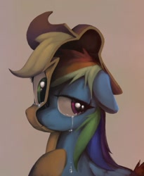 Size: 1024x1249 | Tagged: safe, artist:docwario, character:applejack, character:rainbow dash, species:earth pony, species:pegasus, species:pony, ship:appledash, episode:tanks for the memories, g4, my little pony: friendship is magic, brown background, crying, female, floppy ears, half, lesbian, modular, shipping, simple background, surreal