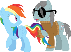 Size: 3558x2602 | Tagged: safe, artist:porygon2z, character:rainbow dash, oc, oc:nosight, blind, holding tail, prehensile tail, simple background, sunglasses, transparent background