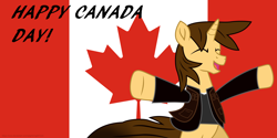 Size: 5000x2500 | Tagged: safe, artist:ejlightning007arts, oc, oc only, oc:ej, arms in the air, canada, canada day, canadian flag, celebration, clothing, eyes closed, open mouth, solo
