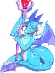 Size: 768x1024 | Tagged: safe, artist:30clock, artist:grissaecrim, edit, character:princess ember, species:dragon, bloodstone scepter, color edit, colored, dragoness, female, looking at you, scepter, simple background, smiling, white background, wide hips