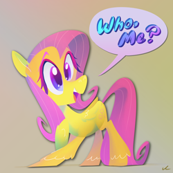 Size: 1728x1728 | Tagged: safe, artist:docwario, character:fluttershy, abstract background, cute, dialogue, open mouth, shyabetes, speech bubble