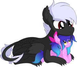 Size: 7413x6473 | Tagged: safe, artist:cyanlightning, oc, oc:hawk, oc:neon, species:dracony, species:dragon, species:pegasus, species:pony, .svg available, absurd resolution, duo, female, hybrid, looking at each other, male, mare, simple background, size difference, transparent background, vector
