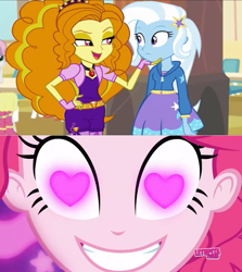 Size: 852x955 | Tagged: safe, artist:ktd1993, character:adagio dazzle, character:pinkie pie, character:trixie, ship:triagio, episode:coinky-dink world, eqg summertime shorts, equestria girls:rainbow rocks, g4, my little pony: equestria girls, my little pony:equestria girls, female, heart eyes, lesbian, meme, pinkie's eyes, shipping, wingding eyes