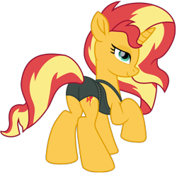 Size: 10487x10343 | Tagged: safe, alternate version, artist:ejlightning007arts, character:sunset shimmer, species:pony, species:unicorn, equestria girls:forgotten friendship, g4, my little pony: equestria girls, my little pony:equestria girls, bikini, bunset shimmer, butt, clothing, equestria girls outfit, female, looking at you, mare, plot, raised hoof, simple background, swimsuit, transparent background, vector