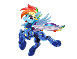 Size: 4096x3112 | Tagged: safe, artist:nekokevin, character:rainbow dash, species:pegasus, species:pony, episode:the cutie re-mark, alternate hairstyle, alternate timeline, amputee, apocalypse dash, armor, artificial wings, augmented, biohacking, crystal war timeline, eye scar, female, high res, mare, open mouth, prosthetic limb, prosthetic wing, prosthetics, scar, simple background, solo, torn ear, transparent background, wings