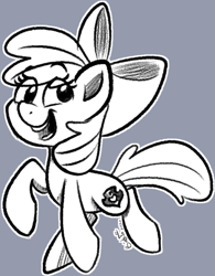 Size: 607x780 | Tagged: safe, artist:binkyt11, character:apple bloom, species:earth pony, species:pony, g4, apple bloom's bow, bow, female, filly, gray background, hair bow, monochrome, signature, simple background, solo