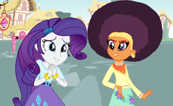 Size: 2800x1725 | Tagged: safe, artist:ktd1993, character:rarity, character:saffron masala, g4, my little pony:equestria girls, afro, alternate hairstyle, equestria girls-ified, female, lesbian, raffron, shipping