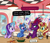 Size: 5400x4609 | Tagged: safe, artist:docwario, character:fizzlepop berrytwist, character:lemon hearts, character:minuette, character:moondancer, character:rarity, character:starlight glimmer, character:sunset shimmer, character:sweetie belle, character:tempest shadow, character:trixie, character:twinkleshine, species:pony, species:unicorn, g4, cute, dialogue, diner, food, inconvenient trixie, reformed unicorn meeting, sad, sadorable, sweetie belle is not amused, teary eyes, unamused, wavy mouth