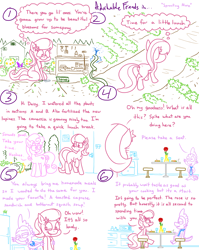 Size: 4779x6013 | Tagged: safe, artist:adorkabletwilightandfriends, character:daisy, character:lily, character:lily valley, character:spike, adorkable friends, comic:adorkable twilight and friends, episode:slice of life, g4, my little pony: friendship is magic, above, above view, adorkable, aerial, blank flank, blushing, break room, butt, comic, couple, cute, date, dimples, dimples of venus, dork, flower, food, garden, happy, humor, lilyspike, love, lunch, lunch break, lunch date, nursery, outdoors, perspective, plants, plot, pushing, romance, rose, sandwich, semi-grimdark series, shovel, sitting, soup, stool, suggestive series, table, wholesome, work, work bench