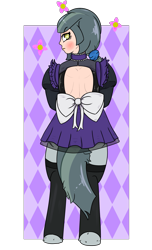 Size: 1417x2331 | Tagged: safe, artist:lazerblues, oc, oc only, oc:purity quartz, parent:marble pie, satyr, g4, blushing, clothing, dress, looking at you, looking back, looking back at you, maid, offspring, solo, stockings, thigh highs, zettai ryouiki