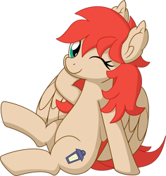 Size: 6521x6910 | Tagged: safe, artist:cyanlightning, oc, oc:firefly, species:pegasus, species:pony, g4, .svg available, absurd resolution, female, looking at you, mare, one eye closed, simple background, sitting, solo, spread wings, transparent background, vector, wings, wink