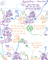 Size: 4779x6013 | Tagged: safe, artist:adorkabletwilightandfriends, character:starlight glimmer, oc, oc:johnny, species:pony, adorkable friends, comic:adorkable twilight and friends, episode:slice of life, g4, my little pony: friendship is magic, above, adorkable, bitchlight glimmer, cocky, colt, comic, cute, dork, female, humor, jerk, justice, kindness, kite, magic, male, mean, nature, outdoors, perspective, semi-grimdark series, suggestive series, wind