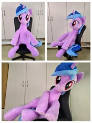 Size: 768x1024 | Tagged: safe, artist:nekokevin, character:sea swirl, species:pony, species:unicorn, g4, background pony, chair, female, irl, looking at you, mare, photo, plushie, sitting, smiling, solo, underhoof