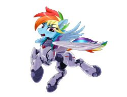 Size: 4096x3112 | Tagged: safe, alternate version, artist:nekokevin, character:rainbow dash, species:pegasus, species:pony, episode:the cutie re-mark, g4, alternate hairstyle, alternate timeline, amputee, apocalypse dash, armor, artificial wings, augmented, biohacking, crystal war timeline, eye scar, female, high res, mare, open mouth, prosthetic limb, prosthetic wing, prosthetics, scar, simple background, solo, torn ear, transparent background, wings