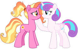 Size: 12272x7724 | Tagged: safe, artist:ejlightning007arts, character:luster dawn, character:princess flurry heart, species:alicorn, species:pony, species:unicorn, ship:flurrydawn, episode:the last problem, g4, my little pony: friendship is magic, cute, female, hoof on chin, lesbian, older, older flurry heart, ponytail, shipping, simple background, transparent background, vector