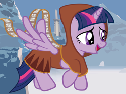 Size: 3000x2240 | Tagged: safe, artist:beavernator, character:twilight sparkle, character:twilight sparkle (alicorn), species:alicorn, species:pony, cloak, clothing, crossover, female, journey, mare, mountain, scarf, snow