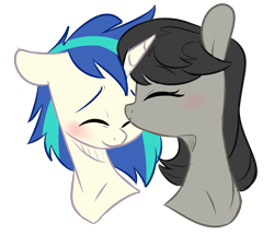 Size: 4009x3444 | Tagged: safe, artist:chub-wub, character:dj pon-3, character:octavia melody, character:vinyl scratch, species:earth pony, species:pony, species:unicorn, ship:scratchtavia, g4, blushing, eyes closed, female, kissing, lesbian, mare, nuzzling, shipping, simple background, transparent background