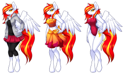 Size: 10248x6264 | Tagged: safe, artist:scarlet-spectrum, oc, oc only, oc:diamond sun, species:anthro, species:pegasus, species:pony, species:unguligrade anthro, g4, anthro oc, belly button, bikini, breasts, clothing, commission, female, hand on hip, hoodie, leggings, looking at you, mare, midriff, one-piece swimsuit, outfit, pegasus oc, sarong, shirt, simple background, skirt, smiling at you, solo, spread wings, swimsuit, transparent background, wings