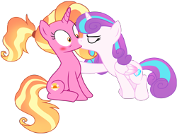 Size: 15811x12111 | Tagged: safe, artist:ejlightning007arts, base used, character:luster dawn, character:princess flurry heart, species:alicorn, species:pony, species:unicorn, ship:flurrydawn, g4, absurd resolution, blushing, cutie mark, duo, eyes closed, female, kissing, lesbian, older, older flurry heart, shipping, simple background, sitting, suprise kiss, transparent background