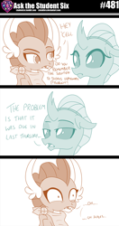 Size: 800x1516 | Tagged: safe, artist:sintakhra, character:ocellus, character:smolder, species:changeling, species:dragon, species:reformed changeling, tumblr:studentsix, g4, bandana, duo, female, ocellus is not amused, shrunken pupils, this will end in detention, unamused