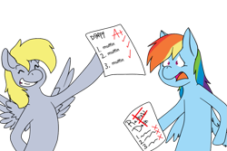 Size: 1023x684 | Tagged: safe, artist:chub-wub, edit, character:derpy hooves, character:rainbow dash, species:pegasus, species:pony, female, mare, paper, test