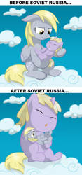 Size: 750x1600 | Tagged: safe, artist:beavernator, artist:megasweet, artist:php44, edit, character:derpy hooves, character:dinky hooves, species:pony, baby, baby pony, crying, equestria's best daughter, equestria's best mother, foal, russian reversal, soviet russia, wat