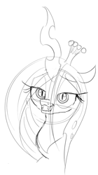 Size: 526x940 | Tagged: safe, artist:zev, character:queen chrysalis, dreamworks face, female, grayscale, monochrome, portrait, sketch, solo