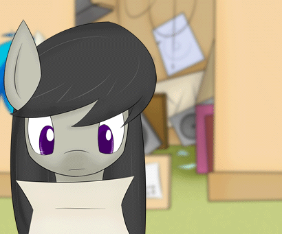 Size: 410x341 | Tagged: safe, artist:erthilo, character:dj pon-3, character:octavia melody, character:vinyl scratch, species:earth pony, species:pony, species:unicorn, ask octavia, animated, ask, box, duo, duo female, female, head tilt, mare, reading, speaker, speakers, tumblr