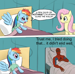 Size: 800x791 | Tagged: safe, artist:beavernator, artist:fajeh, edit, character:fluttershy, character:rainbow dash, episode:read it and weep, g4, my little pony: friendship is magic, 60s spider-man, comic, crossover, meme, scene parody, spider-man