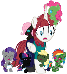 Size: 3760x4120 | Tagged: safe, artist:beavernator, character:applejack, character:fluttershy, character:pinkie pie, character:rainbow dash, character:rarity, character:twilight sparkle, oc, oc:fausticorn, species:alicorn, species:pony, babity, baby, baby dash, baby pie, baby pony, babyjack, babylight sparkle, babyshy, creeper, diaper, enderman, filly, foal, lauren faust, minecraft, palette swap, ponified, slime, spider, spooky scary skeleton, steve, steve?, younger, zombie