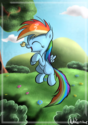Size: 2000x2827 | Tagged: safe, artist:neko-me, character:rainbow dash, butterfly, cute, dashabetes, female, filly, filly rainbow dash, happy, insect on nose, solo, younger
