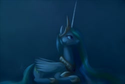 Size: 1000x667 | Tagged: safe, artist:grissaecrim, character:princess celestia, species:alicorn, species:pony, eyes open, female, mare, prone, signature, sleeping, solo