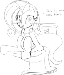 Size: 607x718 | Tagged: safe, artist:zev, character:fluttershy, bathroom, but why, grayscale, monochrome, sketch, toilet