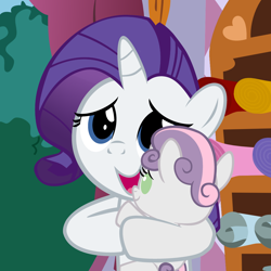 Size: 3200x3200 | Tagged: safe, artist:beavernator, character:rarity, character:sweetie belle, species:pony, baby, baby belle, baby pony, cute, diasweetes, fabric, filly, foal, holding a pony, raribetes