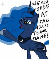Size: 478x571 | Tagged: dead source, safe, artist:grissaecrim, character:princess luna, species:alicorn, species:pony, g4, female, mare, photoshop, raised hoof, simple background, solo, traditional royal canterlot voice, white background