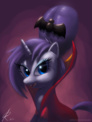 Size: 1049x1386 | Tagged: safe, artist:grissaecrim, character:rarity, species:pony, species:unicorn, g4, alternate hairstyle, clothing, costume, fangs, female, mare, nightmare night, photoshop, solo, vampire