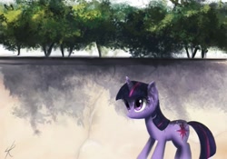 Size: 925x648 | Tagged: dead source, safe, artist:grissaecrim, character:twilight sparkle, character:twilight sparkle (unicorn), species:pony, species:unicorn, g4, female, mare, photoshop, solo, tree, wall