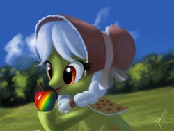 Size: 1024x768 | Tagged: dead source, safe, artist:grissaecrim, character:granny smith, species:earth pony, species:pony, apple, female, filly, photoshop, solo, young granny smith, younger, zap apple