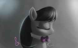 Size: 1440x900 | Tagged: safe, artist:grissaecrim, character:octavia melody, species:earth pony, species:pony, bust, clip studio paint, eyes closed, female, gradient background, mare, portrait, solo