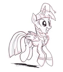 Size: 959x1096 | Tagged: safe, artist:jowyb, character:twilight sparkle, character:twilight sparkle (alicorn), species:alicorn, species:pony, bow tie, clothing, cosplay, cropped, doctor who, female, fez, happy, hat, mare, smiling, traditional art