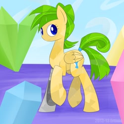 Size: 894x894 | Tagged: safe, artist:erthilo, oc, oc only, oc:gold star, species:crystal pony, species:pegasus, species:pony, cyborg, solo, wings