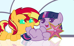 Size: 4000x2500 | Tagged: safe, artist:beavernator, character:sunset shimmer, character:twilight sparkle, species:pony, species:unicorn, baby, baby pony, babylight sparkle, babyset shimmer, beavernator is trying to murder us, beavernator you magnificent bastard, cute, diabetes, diaper, element of magic, female, filly, foal, hoof licking, open mouth, shimmerbetes, twiabetes, younger