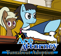 Size: 512x462 | Tagged: safe, artist:jake heritagu, oc, oc only, oc:sandy hooves, species:pony, comic:ask motherly scootaloo, motherly scootaloo, ace attorney, phoenix wright, tumblr, turnabout adoption, video game