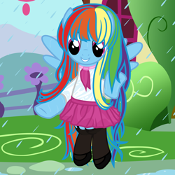 Size: 4000x4000 | Tagged: safe, artist:beavernator, character:rainbow dash, species:pegasus, species:pony, alternate hairstyle, clothing, cute, female, long mane, mare, rain, solo, stockings, thigh highs, wet, wet mane
