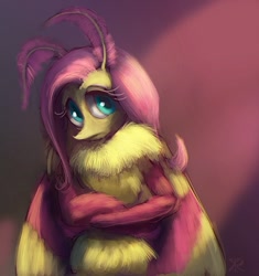 Size: 700x745 | Tagged: safe, artist:grissaecrim, character:fluttershy, species:anthro, species:mothpony, crossed arms, female, fluffy, fluttermoth, frown, looking at you, moth, original species, rosy maple moth, solo, species swap