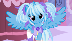 Size: 3360x1892 | Tagged: safe, artist:beavernator, character:trixie, species:alicorn, species:pony, alicornified, alternate hairstyle, bedroom eyes, carousel boutique, clothing, female, looking at you, pigtails, race swap, solo, species swap, trixiecorn, twintails