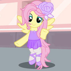 Size: 4320x4320 | Tagged: safe, artist:beavernator, character:fluttershy, species:pony, absurd resolution, alternate hairstyle, ballerina, ballet, ballet slippers, bipedal, clothing, cute, dress, female, leotard, see-through, see-through skirt, shyabetes, skirt, smiling, solo, tutu